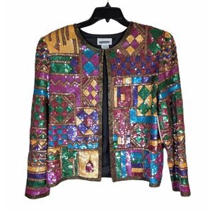 Vintage 90s Nordstrom the catalog silk geometric beaded sequin formal jacket L